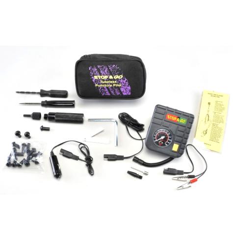 The Tubeless Puncture Pilot includes everything you need to repair a puncture flat on your tubeless motorcycle tire.